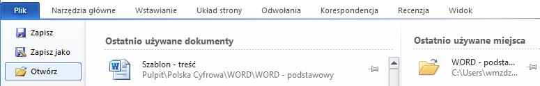 W tym przypadku postępujemy następująco: 1) Uruchamiamy program MS WORD 2) W nowym, pustym oknie programu wciskamy przycisk Plik na pasku górnego menu Rysunek 41.