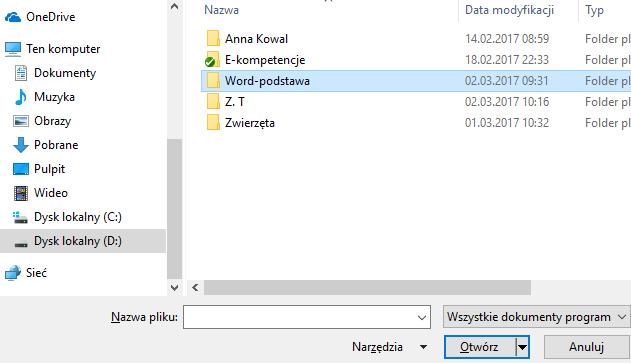 [20/23] [Ms Word] 4 5 6 Rysunek 43. Okno otwierania dokumentu Dokument został otwarty.