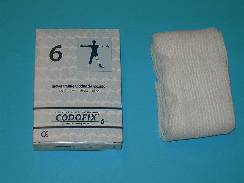 CODOFIX- Jest to elastyczna siatka opatrunkowa, w formie "opaski". Doskonale przylega do ciała i podtrzymuje opatrunki gazowe.