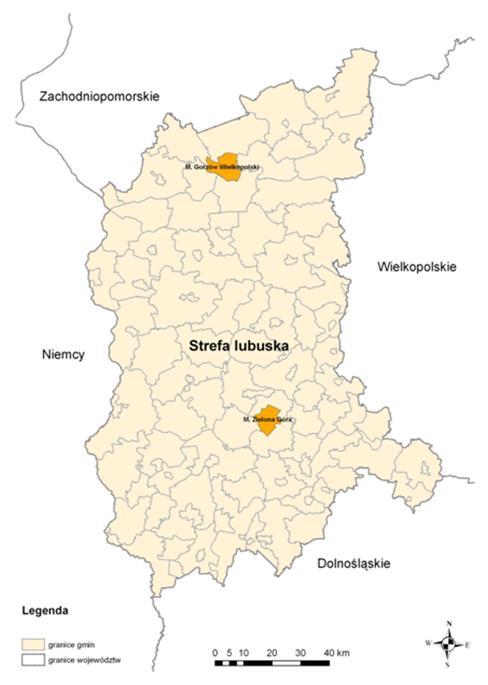 Rysunek 1 Lokalizacja strefy miasta Zielona Góra w województwie lubuskim. 2.
