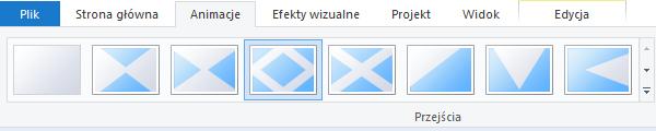 [10/28] Obróbka wideo Za pomocą przycisków ze strzałkami (góra i dół) umieszczonych z prawej strony listy animacji mamy dostęp do większej liczby różnego rodzaju animacji przejścia pomiędzy