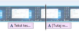 [16/28] Obróbka wideo Rys.31 Prezentacja widoku obszaru roboczego po dodaniu drugiego tekstu Przesuń drugi tekst tak aby zaczynał się w czasie tekstu drugiego. Rys.32 Prezentacja obszaru roboczego po przesunięciu jednego tekstu na drugi Jaki uzyskaliśmy efekt?
