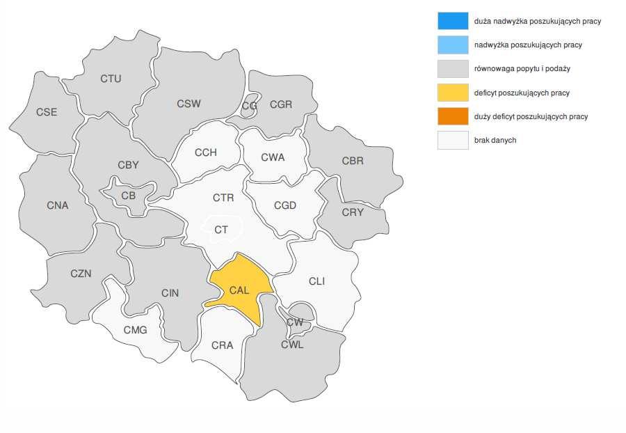 PROGNOZA NA 2017, WOJEWÓDZTWO KUJAWSKO-POMORSKIE RELACJA MIĘDZY DOSTĘPNĄ SIŁĄ ROBOCZĄ A ZAPOTRZEBOWANIEM NA PRACOWNIKÓW W GRUPIE ZAWODÓW: KAMIENIARZE WG POWIATÓW Źródło: http://barometrzawodow.pl/ 5.