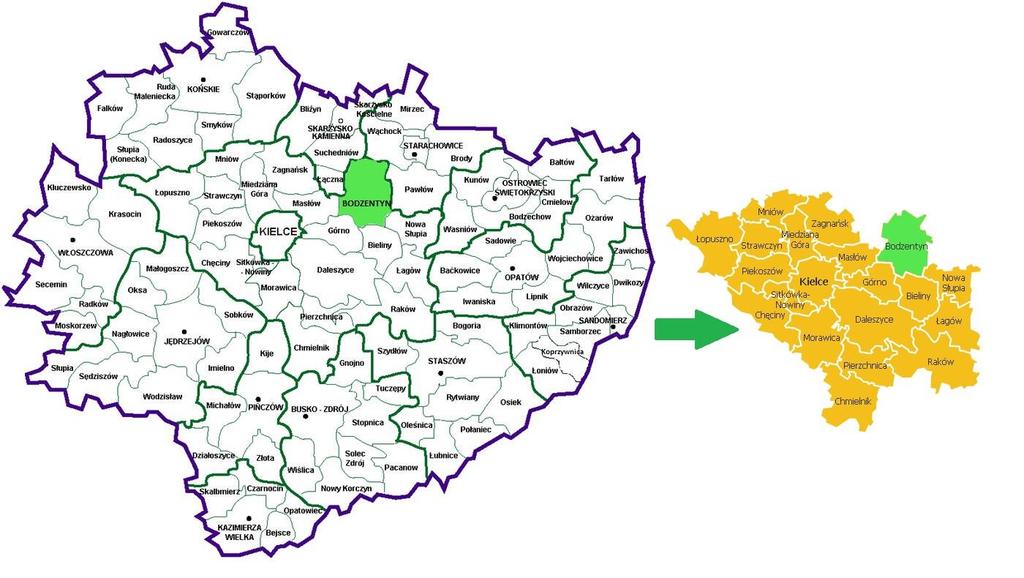 Mapa 3 Lokalizacja Gminy Bodzentyn na tle województwa