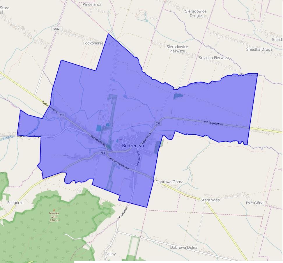 Mapa 8 Miasto Bodzentyn obszar rewitalizacji Źródło: opracowanie własne na podstawie www.geoserwis.