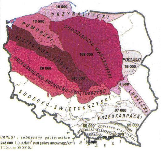 Gmina Łobżenica Rysunek 11. Energia geotermalna w Polsce (NEY, SOKOŁOWSKI 1992.