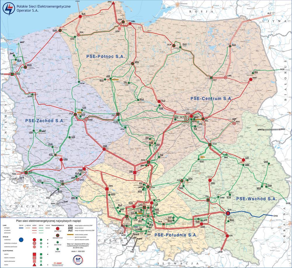 4. GOSPODARKA ELEKTROENERGETYCZNA 4.1. Stan istniejący Krajowe sieci elektroenergetyczne Schemat krajowej sieci elektroenergetycznej w 2010 r. przedstawiono na poniższej mapie. Mapa 1.