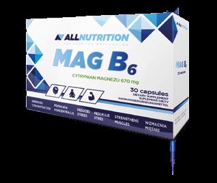 MAG B6 30 kaps. chroni przed skurczami mięśni poprawia pamięć i koncentrację zmniejsza uczucie zmęczenia Zawartość jednej porcji (1 kaps.