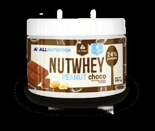 NUTWHEY PEANUT CHOCO 500 g 24% białka stworzony z najwyższej jakości orzeszków ziemnych bez dodatku cukru, słodzone ksylitolem Zawartość jednej porcji (30 g) Wartość energetyczna Tłuszcz: w tym kwasy