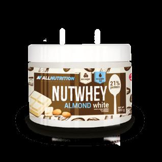 NUTWHEY ALMOND WHITE 500 g 21% białka powstaje z najwyższej jakości migdałów bez dodatku cukru, słodzone ksylitolem Zawartość jednej porcji (30 g) Wartość energetyczna Tłuszcz: w tym kwasy tłuszczowe