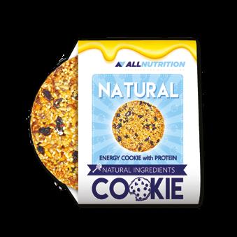 NATURAL COOKIE 60 g 100% naturalny skład słodzone naturalnym miodem bez glutenu Zawartość jednej porcji (60 g) Wartość energetyczna Tłuszcz: w tym kwasy tłuszczowe nasycone w tym jednonienasycone w