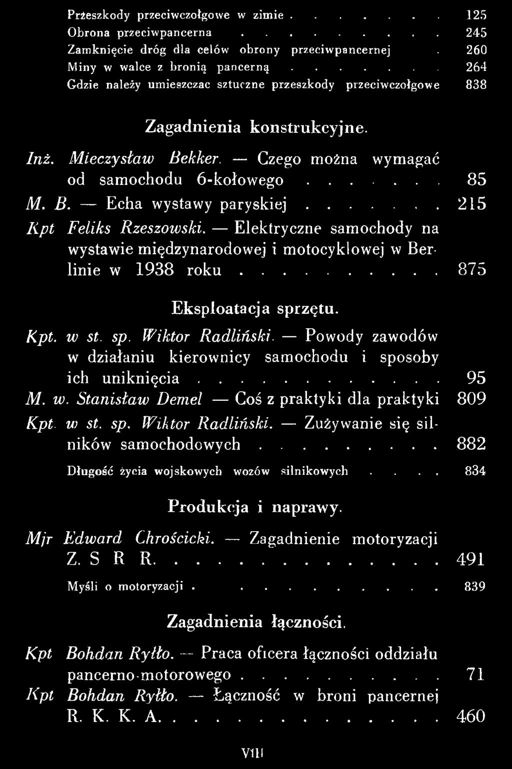 Powody zawodów w działaniu kierownicy samochodu i sposoby ich u n i k n ię c ia...95 M. w. S ta n isła w D em el Coś z praktyki dla praktyki 809 Kpt. w st. sp. W iktor R a d liń ski.
