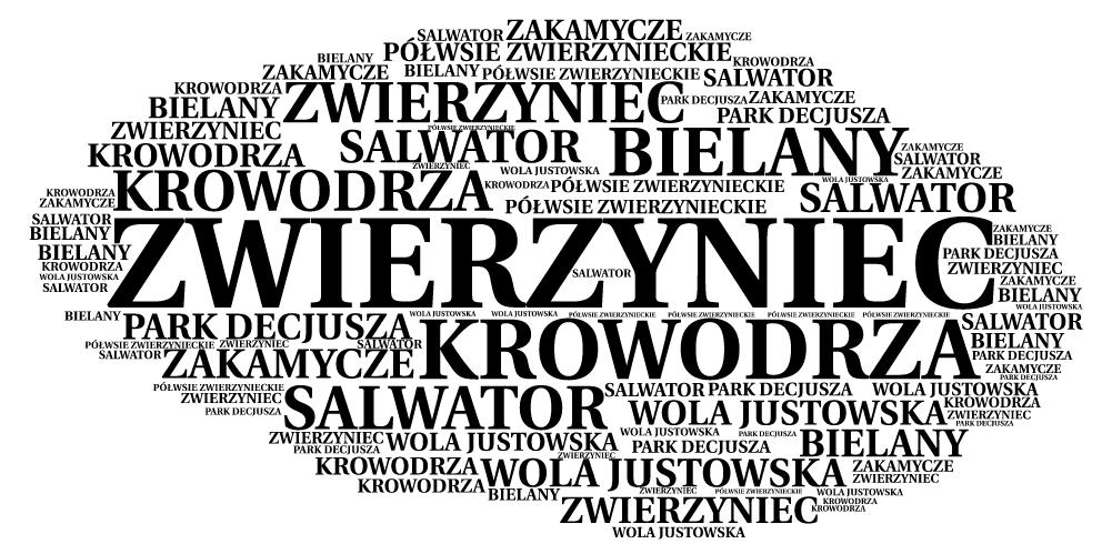 ŚWIADOMOŚĆ NAZWY Poniższa grafika prezentuje najczęściej wymieniane odpowiedzi respondentów na pytanie o nazwę dzielnicy.