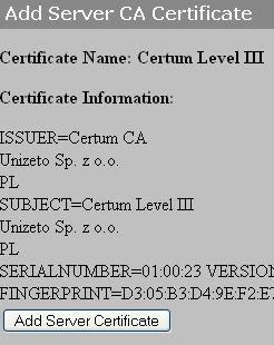 :certum Level III lub Certum Level IV a w pole Message text wklejamy właściwy certyfikat pośredni