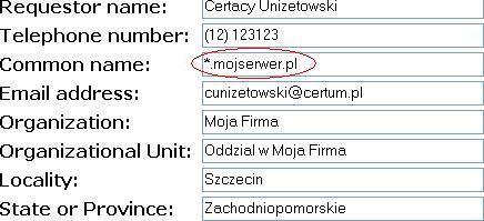 2. Tworzenie certyfikatu dla adresów wieloznacznych W przypadku tworzenia certyfikatów dla adresów wieloznacznych (np. *.mojafirma.