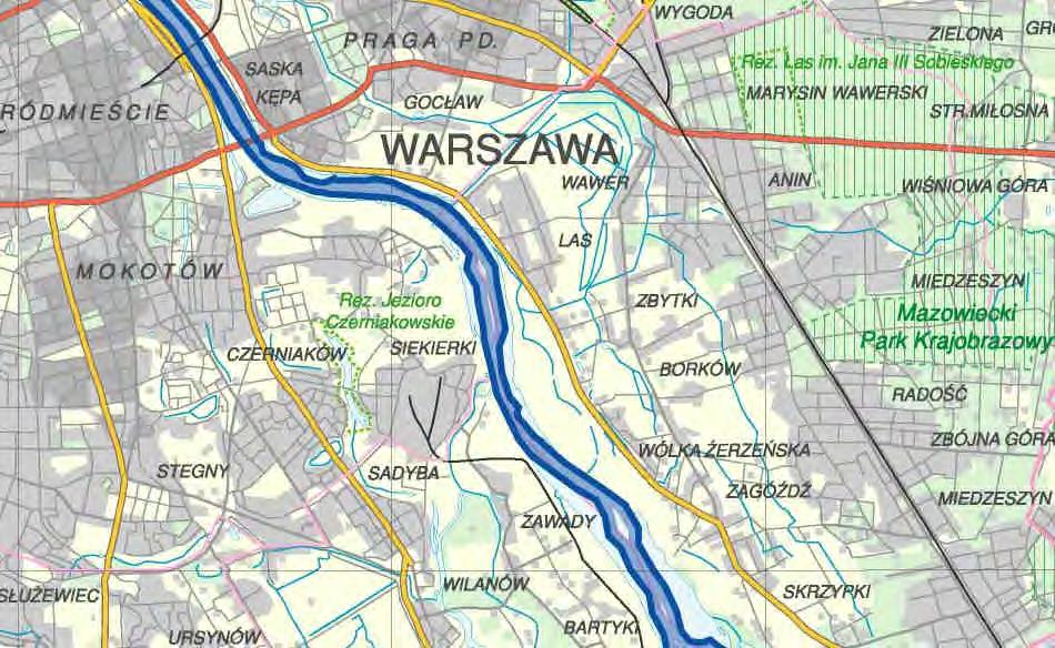 NATURA 2000 OSO PLB 140004 Dolina Środkowej Wisły Powołano 1 maja 2004 r. Całkowita powierzchnia ok. 60000 ha, w tym na terenie Warszawy: - Dzielnica Wilanów ok. 88 ha, - Dzielnica Mokotów ok.