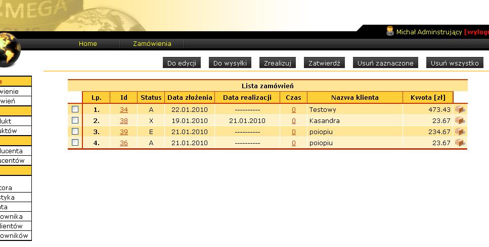 Mamy do dyspozycji oczywiście listingi wszystkich rekordów, do których zalogowany użytkownik ma dostęp przykład dla zamówień przedstawia Rys.5.4.