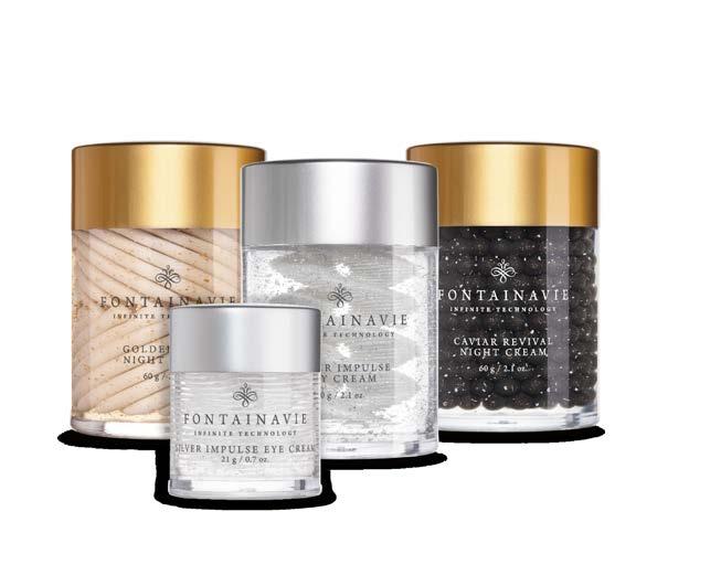 KREMY FONTAINAVIE FONTAINAVIE CREAMS 1) Jakie są nowe serie kremów Fontainavie? Wprowadzone zostały trzy serie: Golden Bliss, Silver Impulse i Caviar Revival.