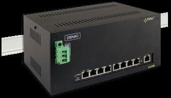 Switche PoE do kamer IP wersja DIN z zasilaczem Seria DSA 230VAC RJ-45 Szyna DIN DMI Kamery IP PoE Data + Power (48VDC) LAN 10/100 Mbps Rejestrator RJ-45 K1 PoE LAN 10/100 Mbps PC LAN 10/100 Mbps