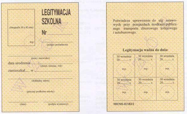 Wzór nr 11 do 33 i 42 WZÓR LEGITYMACJI SZKOLNEJ DLA UCZNIÓW NIEPEŁNOSPRAWNYCH Karton.