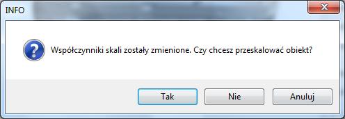 Współczynnikach skali. Na rysunkach poniżej przedstawiono tryb zachowywania proporcji oraz nie uwzględniający zachowywania równych proporcji wszystkich trzech wymiarów (Rys. 170 i 171).