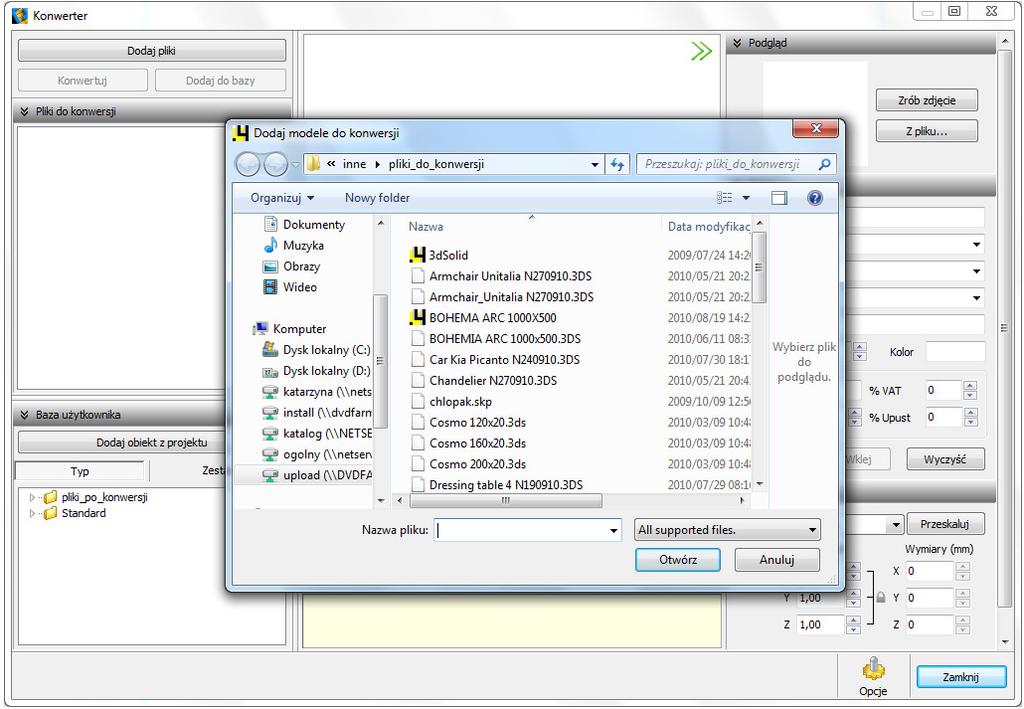 należy: uruchomić moduł Konwerter 3D (poprzez wybór ikony lub przycisk Dodaj w zakładce Baza