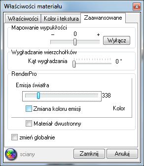 ustawienie stopnia mapowania wypukłości ich powierzchni, wygładzenie narożników obiektów obłych i zaokrąglonych lub nadania zaawansowanej emisji prawdziwego własnego światła w dowolnym kolorze (Rys.