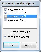 na ścianę do której przylega obudowa wanny) program wyświetli proponowaną listę obszarów, które można pominąć - w celu oszczędzenia materiału (Rys. 205 poniżej). Z komunikat taki pojawi się np.