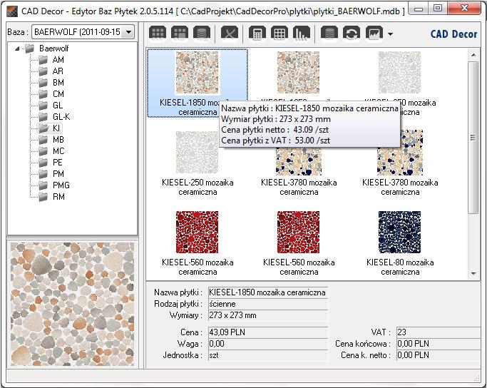 ROZDZIAŁ 20 Edytor Baz Płytek Ceramicznych 1. Uwagi wstępne Edytor Baz Płytek to odrębny moduł do programu CAD Decor, dostępny bez dodatkowych opłat.