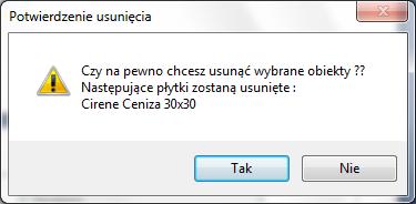 - Usuń zaznaczony obiekt (Del) - usuwa obiekt zaznaczony w momencie kliknięcia na tę ikonę (płytkę, kolekcję lub typ kolekcji - również pod klawiszem [Delete].