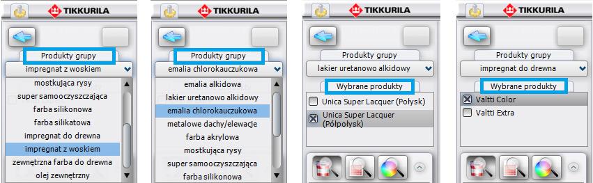 Przy wyborze tego kryterium selekcji, kolejnym krokiem po wybraniu opcji Wybór produktu i przejściu do następnego etapu, jest wskazanie wybranej grupy produktów na rozwijanej liście Produkty grupy.