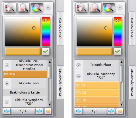 następnie należy zatwierdzić poprawność wpisu klikając ; zaznaczone karty kolorów zostaną przeszukane w celu odnalezienia tego odcienia; można go następnie nanieść na wybrane powierzchnie w projekcie