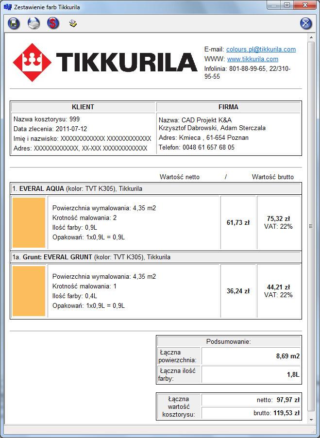 Są to dane niezbędne do złożenia zamówienia u producenta.