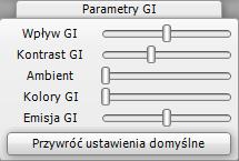 7. Parametry GI - Global Illumination W tej zakładce można dostosować ustawienia renderingu do swoich indywidualnych upodobań.