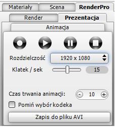 3. Tworzenie filmów w formacie AVI Funkcja nagrywania i zapisywania filmów AVI w renderowanym pomieszczeniu jest dostępna dla wszystkich użytkowników programu CAD Decor 2.1.