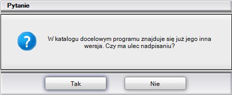 Jeśli program CAD Decor był już wcześniej zainstalowany we wskazanej lokalizacji, instalator poinformuje o tym fakcie i upewni się, że użytkownik chce zainstalować go ponownie w tym samym katalogu,