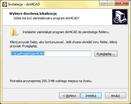 45); jeśli użytkownikowi odpowiada domyślna lokalizacja, powinien kliknąć Instaluj aby rozpocząć właściwą instalację środowiska (Rys.