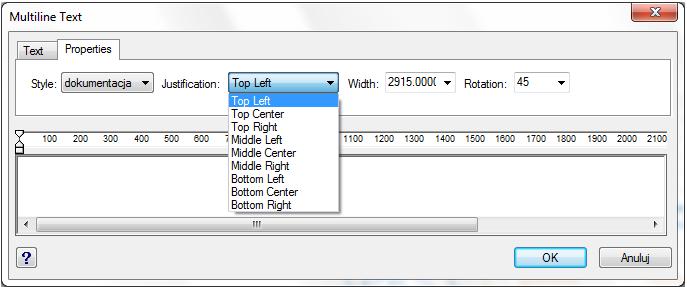pogrubienie, kursywa,) oraz jej kolor - w zakładce Text ; zoom powinien być ustawiony na 1% (wartość domyślna); Rys. 77 - okno Multiline Text - zakładka Text w zakładce Properties (Rys.