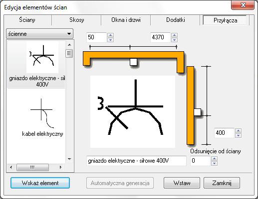 Mechanizm ich wstawiania nie różni się od metod wprowadzania innych obiektów z okna Edycja elementów ścian (Rys. 108). Rys. 106 - wstawianie okien parametrycznych Rys. 107 - edycja dodatków Uwaga!