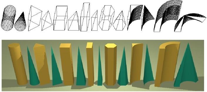 Rys. 144 - Przykłady słupów (widok w projekcie oraz w wizualizacji) Przekrój Okrągły Trójkątny Definiowalne parametry poziom, wysokość, szerokość poziom, wysokość, szerokość Charakterystyka podstawa