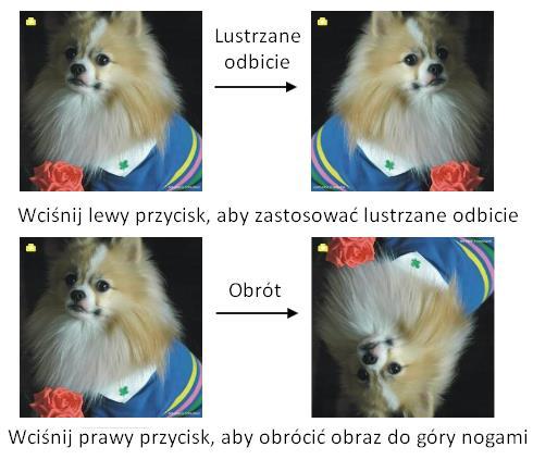 1.2: Przechwytywanie: Lustrzane odbicie/obrót (twardy klawisz) Jeżeli którykolwiek obraz wymaga lustrzanego odbicia lub obrotu, przed zarejestrowaniem