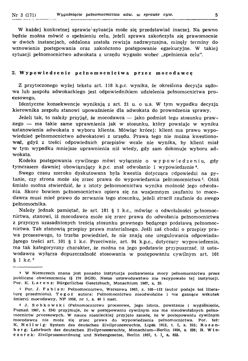 Zdzisław Krzemiński Wygaśnięcie pełnomocnictwa adwokata z urzędu w sprawie  cywilnej. Palestra 16/3(171), PDF Free Download