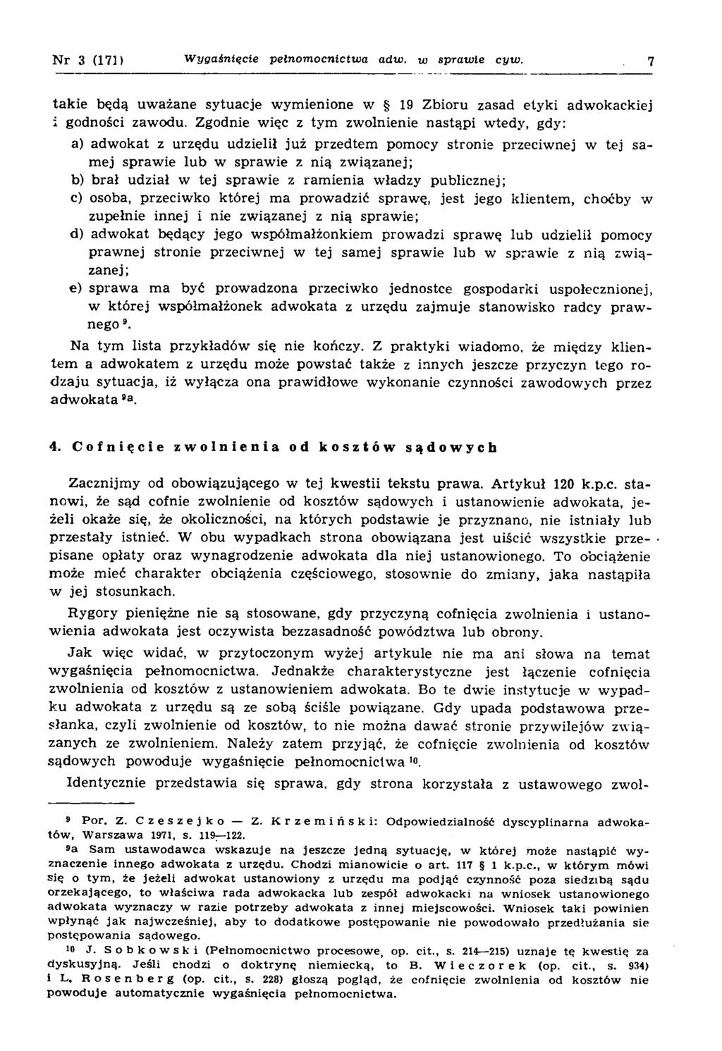 Zdzisław Krzemiński Wygaśnięcie pełnomocnictwa adwokata z urzędu w sprawie  cywilnej. Palestra 16/3(171), PDF Free Download