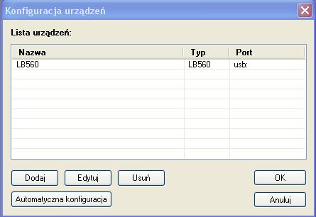 Windows XP (Windows 2000, Windows 7); nacisnąć OK, w oknie konfiguracji urządzeń powinien