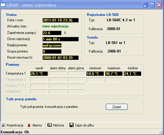 Instrukcja obsługi termometru LB-560A i LB-560C 29 Rys. 6 Przykładowy widok okna (statusu) w programie LOGGER po podłączeniu termometru LB-560C W menu Konfiguracja Opcje.