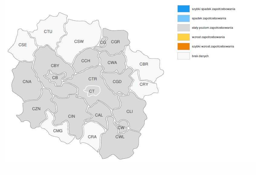 PROGNOZA NA 2017, WOJEWÓDZTWO KUJAWSKO-POMORSKIE ZMIANA ZAPOTRZEBOWANIA NA PRACOWNIKÓW W GRUPIE ZAWODÓW: FILOZOFOWIE, HISTORYCY, POLITOLODZY I KULTUROZNAWCY WG POWIATÓW PROGNOZA NA