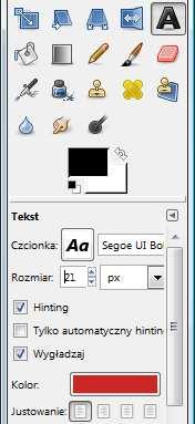Uaktywnimy teraz z przybornika narzędzie Tekst.