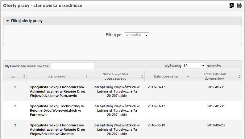 Rys. 21 Szczegóły oferty 2.5.9 Oferty pracy stanowiska urzędnicze dział zawiera ogłoszenia ofert o pracę.