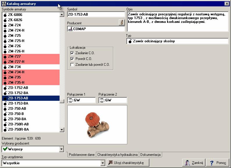 5 Wprowadzanie danych 5.6.22 Dane katalogowe Program współpracuje z bazą danych katalogowych 335 zawierającą informacje o rurach, grzejnikach i armaturze 334.