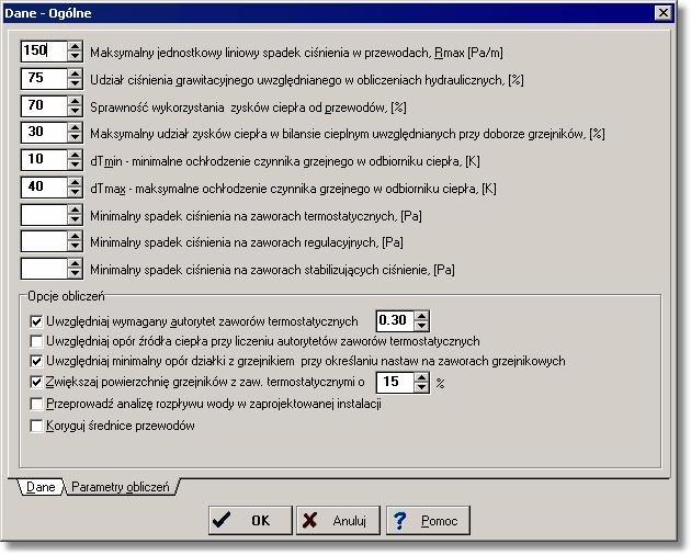 9 Przykłady Dialog Dane - Ogólne z wprowadzonymi parametrami obliczeń Szczegółowe informacje na temat dialogu z ogólnymi danymi podano w punkcie